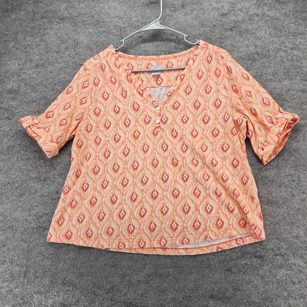 Chicos Shirt Womens 2 US Large Short Sleeve V Neck Orange